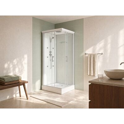 Vente-unique Douchecabine TYRAL - Balneo therapie - 6 massagestralen - tropische regen en douchekop - L90 x L70 x H212 cm Vente-unique Douchecabine TYRAL - Balneo therapie - 6 massagestralen - tropische regen en douchekop - L90 x L70 x H212 cm