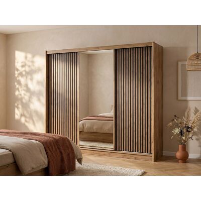CALOWI Kast - 250cm Schuifdeuren - Met spiegel - Moderne stijl CALOWI Kast - 250cm Schuifdeuren - Met spiegel - Moderne stijl