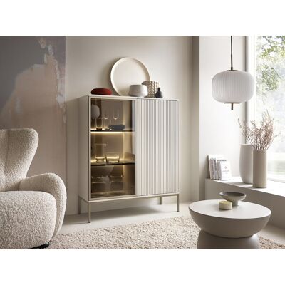 Vente-unique Vitrinekast met 2 deurtjes met ledverlichting van MDF en gerookt glas - Beige en zwart - OVILA Vente-unique Vitrinekast met 2 deurtjes met ledverlichting van MDF en gerookt glas - Beige en zwart - OVILA