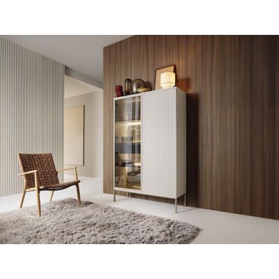 Vente-unique Vitrinekast met 2 deurtjes en 1 lade met ledverlichting van MDF en gerookt glas - Beige en zwart - OVILA Vente-unique Vitrinekast met 2 deurtjes en 1 lade met ledverlichting van MDF en gerookt glas - Beige en zwart - OVILA