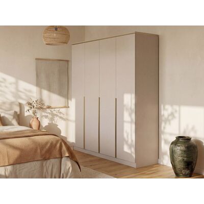 Vente-unique Kast met 4 deuren - L200 cm - Beige en goudkleurig - VUKIA Vente-unique Kast met 4 deuren - L200 cm - Beige en goudkleurig - VUKIA