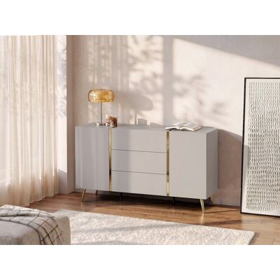 Vente-unique Buffetkast met 2 deurtjes en 3 lades - Beige en goud - MARZIALO Vente-unique Buffetkast met 2 deurtjes en 3 lades - Beige en goud - MARZIALO