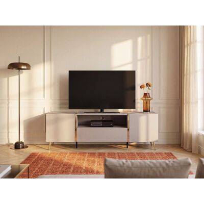 Vente-unique Tv-meubel met 2 deurtjes, 1 lade en 1 nis - Beige en goud - MARZIALO Vente-unique Tv-meubel met 2 deurtjes, 1 lade en 1 nis - Beige en goud - MARZIALO