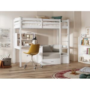 Vente-unique Hoogslaper 90x200cm met bureau, bank, opbergruimte Vente-unique Hoogslaper 90x200cm met bureau, bank, opbergruimte