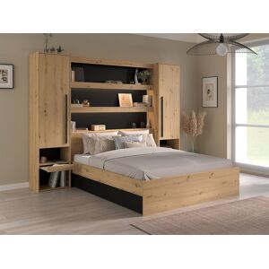 Vente-unique Stapelbed met Opbergruimte - LED Verlichting - Natuurlijk & Zwart - Varly Vente-unique Stapelbed met Opbergruimte - LED Verlichting - Natuurlijk & Zwart - Varly