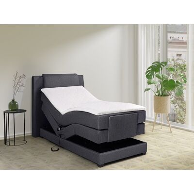 Vente-unique Complete set boxspringbed met hoofdbord + elektrische relaxbedbodems + matras + dekmatras - 100 x 200 cm - Stof - Antraciet - CASTEL II van PALACIO Vente-unique Complete set boxspringbed met hoofdbord + elektrische relaxbedbodems + matras + dekmatras - 100 x 200 cm - Stof - Antraciet - CASTEL II van PALACIO