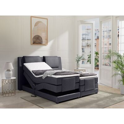 Vente-unique Tweepersoons boxspring met elektrische bedbodem + matras en dekmatras CASTEL van PALACIO - 2x80x200 cm - Antraciet Vente-unique Tweepersoons boxspring met elektrische bedbodem + matras en dekmatras CASTEL van PALACIO - 2x80x200 cm - Antraciet