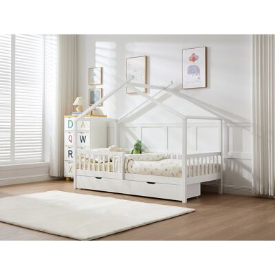 Vente-unique Hutbed 90 x 190 cm met lades - Grenen en mdf - Wit + matras - KIRALIO Vente-unique Hutbed 90 x 190 cm met lades - Grenen en mdf - Wit + matras - KIRALIO