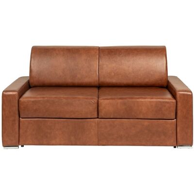 Vente-unique Vierzits express slaapbank in vintage karamelkleurig buffelleer - Slaapoppervlak 160 cm - Matras 22 cm met traagschuim - CALITO Vente-unique Vierzits express slaapbank in vintage karamelkleurig buffelleer - Slaapoppervlak 160 cm - Matras 22 cm met traagschuim - CALITO