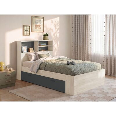 Vente-unique Bed met opbergruimte 120 x 190 cm - Kleur: Naturel en antraciet + Lattenbodem + Matras - VARDIEL Vente-unique Bed met opbergruimte 120 x 190 cm - Kleur: Naturel en antraciet + Lattenbodem + Matras - VARDIEL