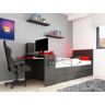 Unique Gamer bed 2 x 90 x 200 - Met bureau - LED's - Antraciet en rood + Bedbodem - VOUANI