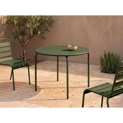 Vente-unique Ronde tuintafel D110 van metaal - Kaki - MIRMANDE Vente-unique Ronde tuintafel D110 van metaal - Kaki - MIRMANDE