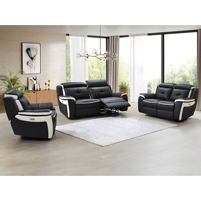 Vente-unique Elektrische drie- en tweezits relaxbank en -fauteuil van leer ANGELIQUE - Zwart/wit Vente-unique Elektrische drie- en tweezits relaxbank en -fauteuil van leer ANGELIQUE - Zwart/wit