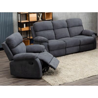 Vente-unique Relaxzitbank en -fauteuil van stof met handmatig mechanisme TOLZANO - Antraciet Vente-unique Relaxzitbank en -fauteuil van stof met handmatig mechanisme TOLZANO - Antraciet