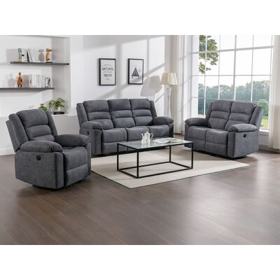 Vente-unique Elektrische driezits- en tweezits-relaxbank en -fauteuil van grijze stof BUROLO Vente-unique Elektrische driezits- en tweezits-relaxbank en -fauteuil van grijze stof BUROLO