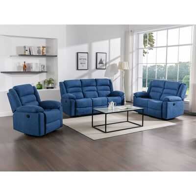 Vente-unique Elektrische driezits- en tweezits-relaxbank en -fauteuil van blauwe stoffen bekleding BUROLO Vente-unique Elektrische driezits- en tweezits-relaxbank en -fauteuil van blauwe stoffen bekleding BUROLO