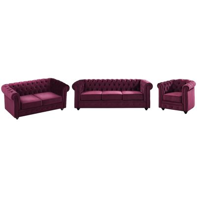 Vente-unique Drie- en tweezitsbank en fauteuil van purper velours CHESTERFIELD Vente-unique Drie- en tweezitsbank en fauteuil van purper velours CHESTERFIELD
