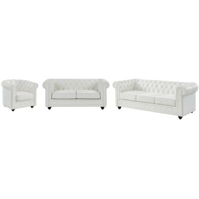 Vente-Unique Wit Chesterfield Lederen Sofa Set - Sofas Vente-Unique Wit Chesterfield Lederen Sofa Set - Sofas