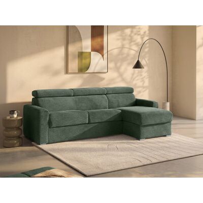 Vente-unique Omkeerbare express-hoekslaapbank van groen ribfluweel - Lattenbodem van 160 cm met brede latten - Matras van 22 cm - VIZIR Vente-unique Omkeerbare express-hoekslaapbank van groen ribfluweel - Lattenbodem van 160 cm met brede latten - Matras van 22 cm - VIZIR