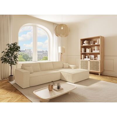 Vente-unique Express-hoekslaapbank met hoek rechts van beige ribfluweel - Bed 140 cm - Matras 13 cm met vormgeheugen - AMELIA Vente-unique Express-hoekslaapbank met hoek rechts van beige ribfluweel - Bed 140 cm - Matras 13 cm met vormgeheugen - AMELIA