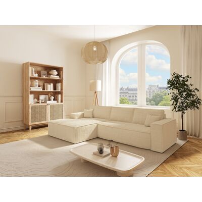 Vente-unique Express-hoekslaapbank met hoek links van beige ribfluweel - Bed 140 cm - Matras 13 cm met vormgeheugen - AMELIA Vente-unique Express-hoekslaapbank met hoek links van beige ribfluweel - Bed 140 cm - Matras 13 cm met vormgeheugen - AMELIA