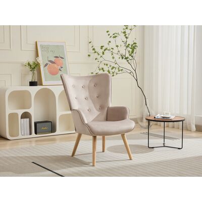 Vente-unique Fauteuil van beige velours VATELY Vente-unique Fauteuil van beige velours VATELY
