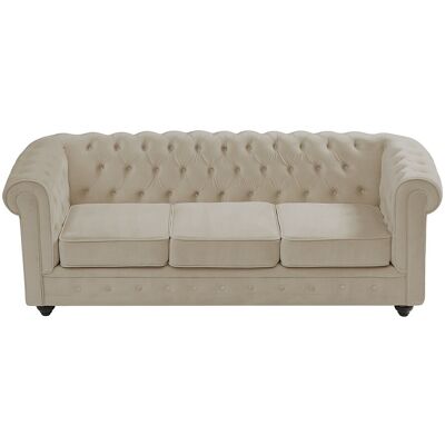 Vente-unique Beige Fluwelen Chesterfield 3-zits Sofa Vente-unique Beige Fluwelen Chesterfield 3-zits Sofa