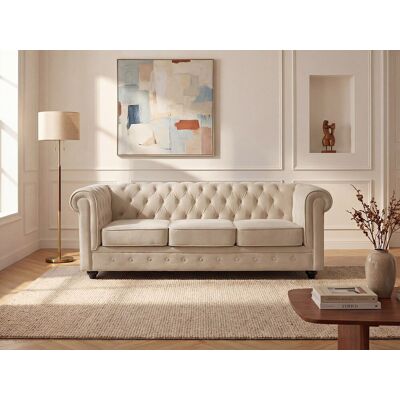 Vente-unique Beige Fluwelen Chesterfield 3-zits Sofa Vente-unique Beige Fluwelen Chesterfield 3-zits Sofa