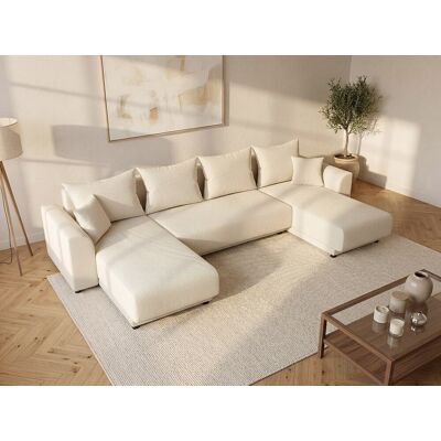 Vente-unique Panoramische hoekslaapbank van beige ribfluweel NESSARO Vente-unique Panoramische hoekslaapbank van beige ribfluweel NESSARO