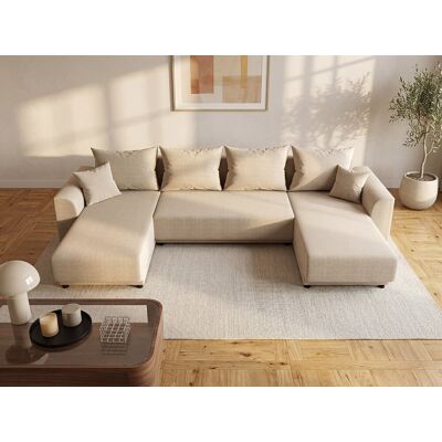 Vente-unique Brede hoekslaapbank van beige stof NESSARO Vente-unique Brede hoekslaapbank van beige stof NESSARO
