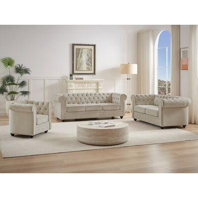 Vente-unique Beigekleurig Fluwelen Chesterfield Banken - Klassieke Stijl Vente-unique Beigekleurig Fluwelen Chesterfield Banken - Klassieke Stijl