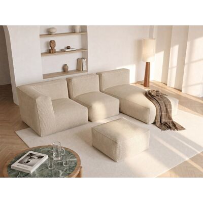 Vente-unique Modulaire hoekzitbank met poef van beige ribfluweel NOUMARA Vente-unique Modulaire hoekzitbank met poef van beige ribfluweel NOUMARA