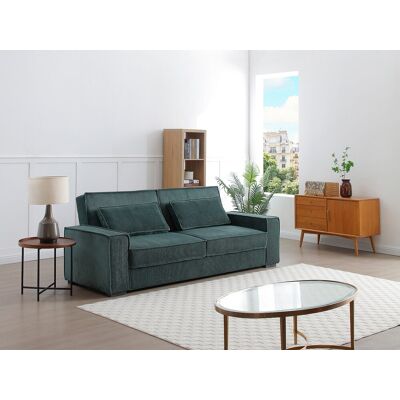 Vente-unique Driezitsslaapbank van spargroen ribfluweel FINORO Vente-unique Driezitsslaapbank van spargroen ribfluweel FINORO