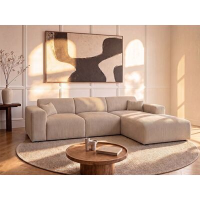 Vente-unique Grote hoekslaapbank met hoek rechts van beige ribfluweel met fijne ribbels POGNI van Maison Céphy Vente-unique Grote hoekslaapbank met hoek rechts van beige ribfluweel met fijne ribbels POGNI van Maison Céphy
