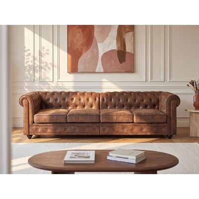 Vente-unique Vierzitsbank in microvezel met verouderd leren uitstraling - CHESTERFIELD Vente-unique Vierzitsbank in microvezel met verouderd leren uitstraling - CHESTERFIELD
