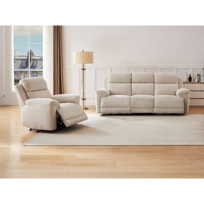 Vente-unique Elektrische relax-driezitsbank van beige gechineerde stof KELUNO Vente-unique Elektrische relax-driezitsbank van beige gechineerde stof KELUNO