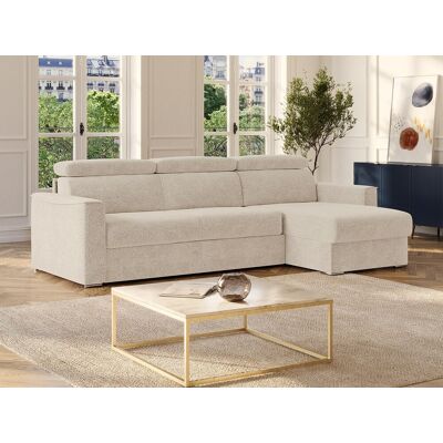 Vente-unique Omkeerbare express-hoekslaapbank in beige chenille stof - Bed 140 cm - Matras 22 cm met traagschuim VIZIR Vente-unique Omkeerbare express-hoekslaapbank in beige chenille stof - Bed 140 cm - Matras 22 cm met traagschuim VIZIR
