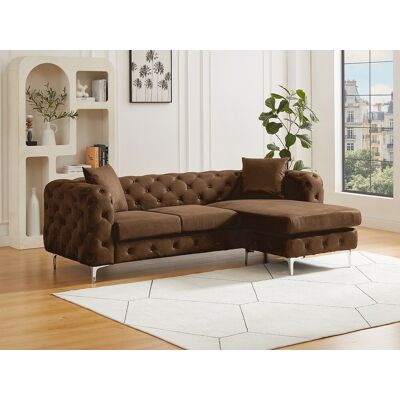 Vente-unique Omkeerbare chesterfield hoekbank in microvezel met vintage bruinleren look EDWINA Vente-unique Omkeerbare chesterfield hoekbank in microvezel met vintage bruinleren look EDWINA