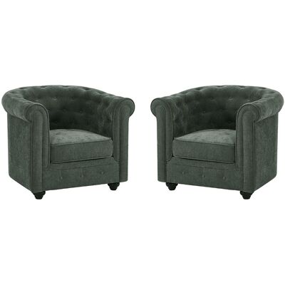Vente-unique Set van 2 fauteuils in groene stof - CHESTERFIELD Vente-unique Set van 2 fauteuils in groene stof - CHESTERFIELD