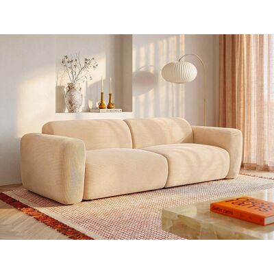 Vente-unique Vierzitsslaapbank van geribbeld beige fluweel - POGNI van Maison Céphy Vente-unique Vierzitsslaapbank van geribbeld beige fluweel - POGNI van Maison Céphy