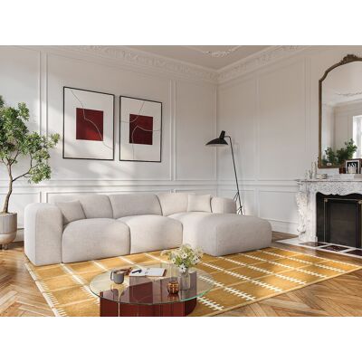 Vente-unique Grote expres slaapbank met hoek rechts in beige gemêleerd stof - 16 cm traagschuim matras POGNI Vente-unique Grote expres slaapbank met hoek rechts in beige gemêleerd stof - 16 cm traagschuim matras POGNI