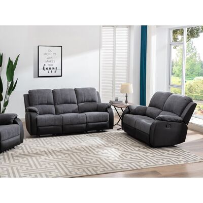 Vente-unique Twee- en driezits-relaxbank van microvezel en grijs en zwart kunstleer BRODY Vente-unique Twee- en driezits-relaxbank van microvezel en grijs en zwart kunstleer BRODY