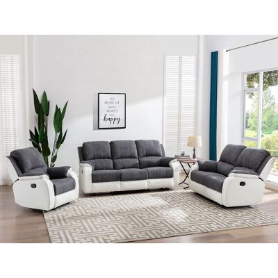 Vente-unique Twee- en driezits-relaxbank en -fauteuil van microvezel en grijs en wit kunstleer BRODY Vente-unique Twee- en driezits-relaxbank en -fauteuil van microvezel en grijs en wit kunstleer BRODY