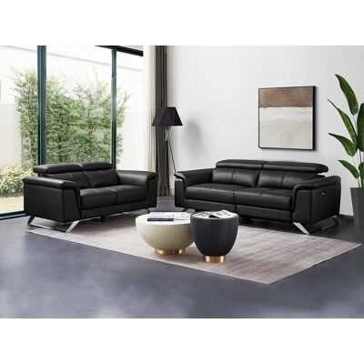 Vente-unique 3 zits elektrische sofa met 2 zitplaatsen van zwarte koeienhuid BREYT II Vente-unique 3 zits elektrische sofa met 2 zitplaatsen van zwarte koeienhuid BREYT II