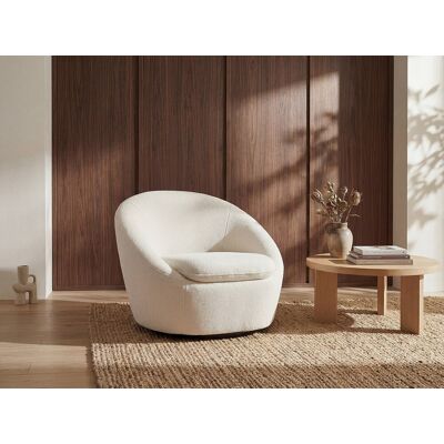 Vente-unique Ronde draaibare fauteuil van witte boucléstof LACARA Vente-unique Ronde draaibare fauteuil van witte boucléstof LACARA