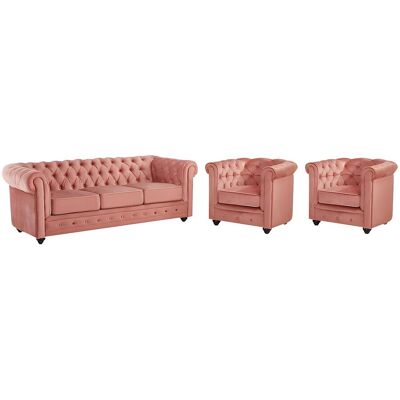 Vente-unique Chesterfield Veloursbankstel - Lichtroze Vente-unique Chesterfield Veloursbankstel - Lichtroze