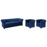 Unique Driezitsbank en 2 fauteuils CHESTERFIELD - fluweel - konings blauw