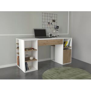 Vente-unique Bureau met opbergruimte - Wit en houtlook - MELAVA Vente-unique Bureau met opbergruimte - Wit en houtlook - MELAVA