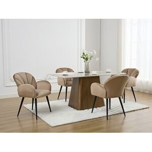 Vente-unique Set van 6 stoelen met armleuningen van velours en zwart metaal - Beige - LANSENA van Pascal Morabito Vente-unique Set van 6 stoelen met armleuningen van velours en zwart metaal - Beige - LANSENA van Pascal Morabito