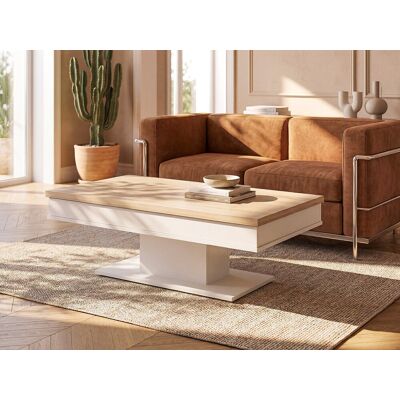 Vente-unique Salontafel ASTULIA - met opbergruimte - Wit - Tafelblad betoneffect Vente-unique Salontafel ASTULIA - met opbergruimte - Wit - Tafelblad betoneffect